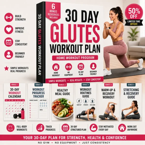 30 Day Glutes Workout Plan - Lift, Shape & Grow Your Glutes at Home + 5 FREE Premium Bonuses
