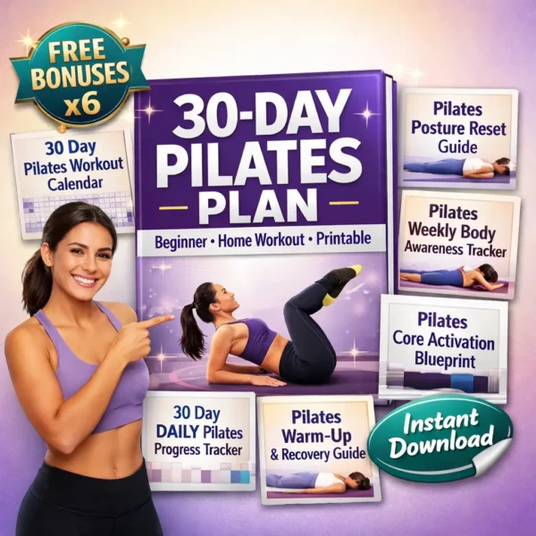 30 Day Pilates Workout Plan – Tone, Sculpt & See Real Results at Home + 6 FREE Premium Bonuses