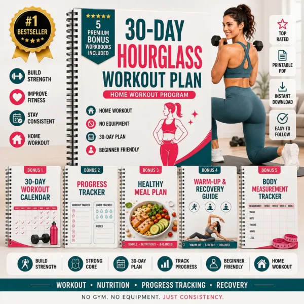 30 Day Hourglass Figure Workout Challenge – Glute Growth • Waist Sculpt • Home Workout Planner + 5 FREE Bonuses