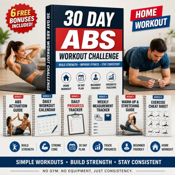 30 Day Abs Challenge — Complete Workout Plan  + 6 FREE Premium Bonuses (Printable)