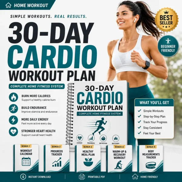 30 Day Cardio Workout Plan – Burn Calories • Improve Heart Health • At Home + 5 FREE Premium Bonuses