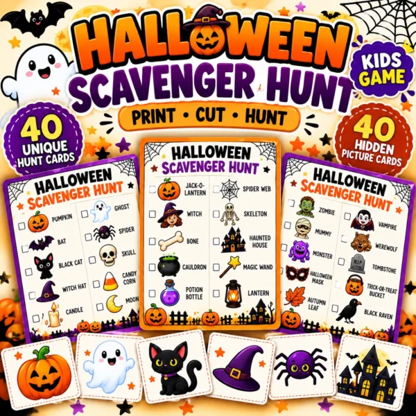 Halloween Scavenger Hunt for Kids - Printable Halloween Party Game & Classroom Activity