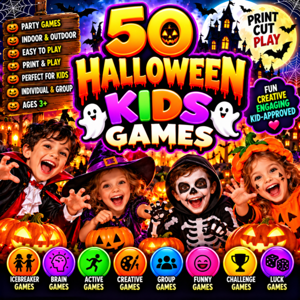 50 Funny Halloween Games For Kids - Printable . Easy to Play , Print And Cut
